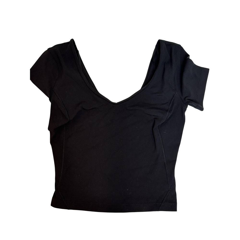 Lululemon Shirt Womens Small Short Sleeve Crop Top Scoop‎ Neck Yoga Activewear